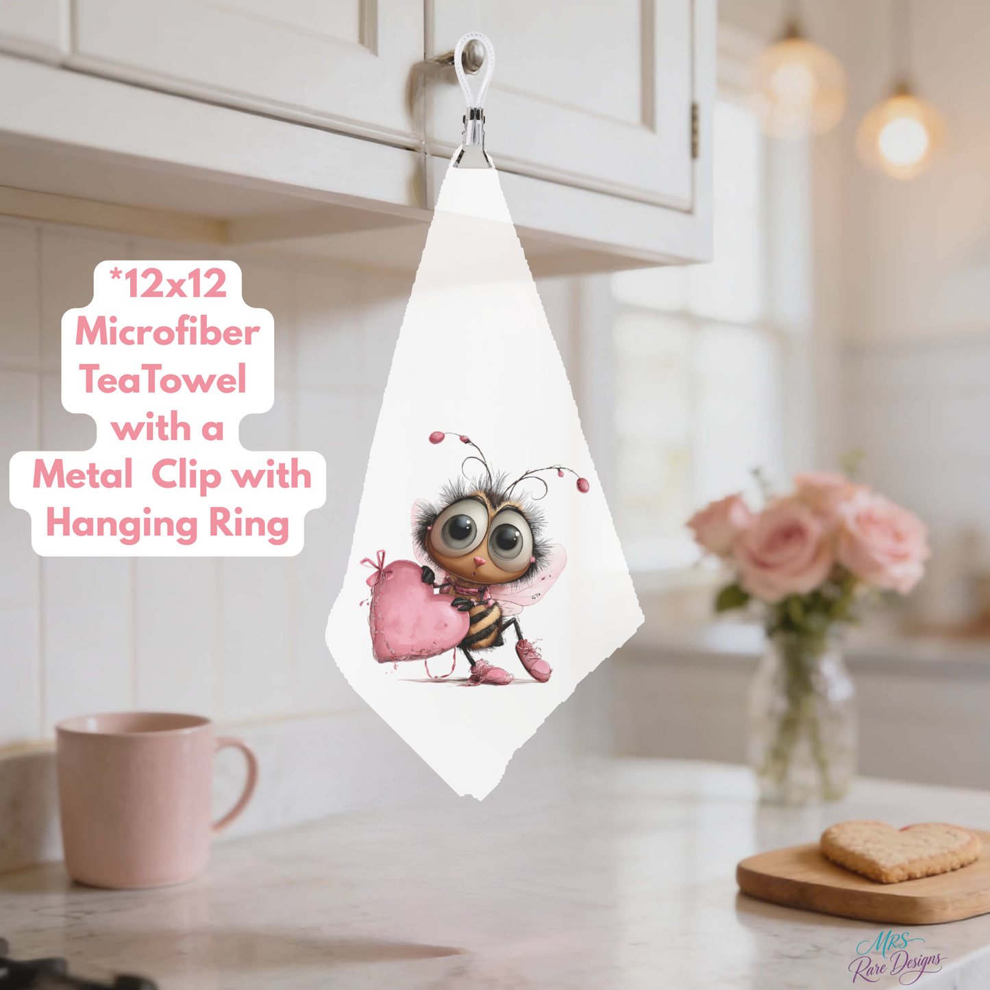 Bee Cozy Collection – 12x12 Microfiber Tea Towels with Metal Clip & Hanging Ring by Mrs. Rare Designs