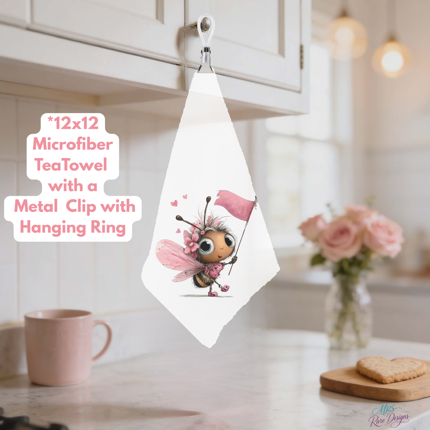 Bee Cozy Collection – 12x12 Microfiber Tea Towels with Metal Clip & Hanging Ring by Mrs. Rare Designs