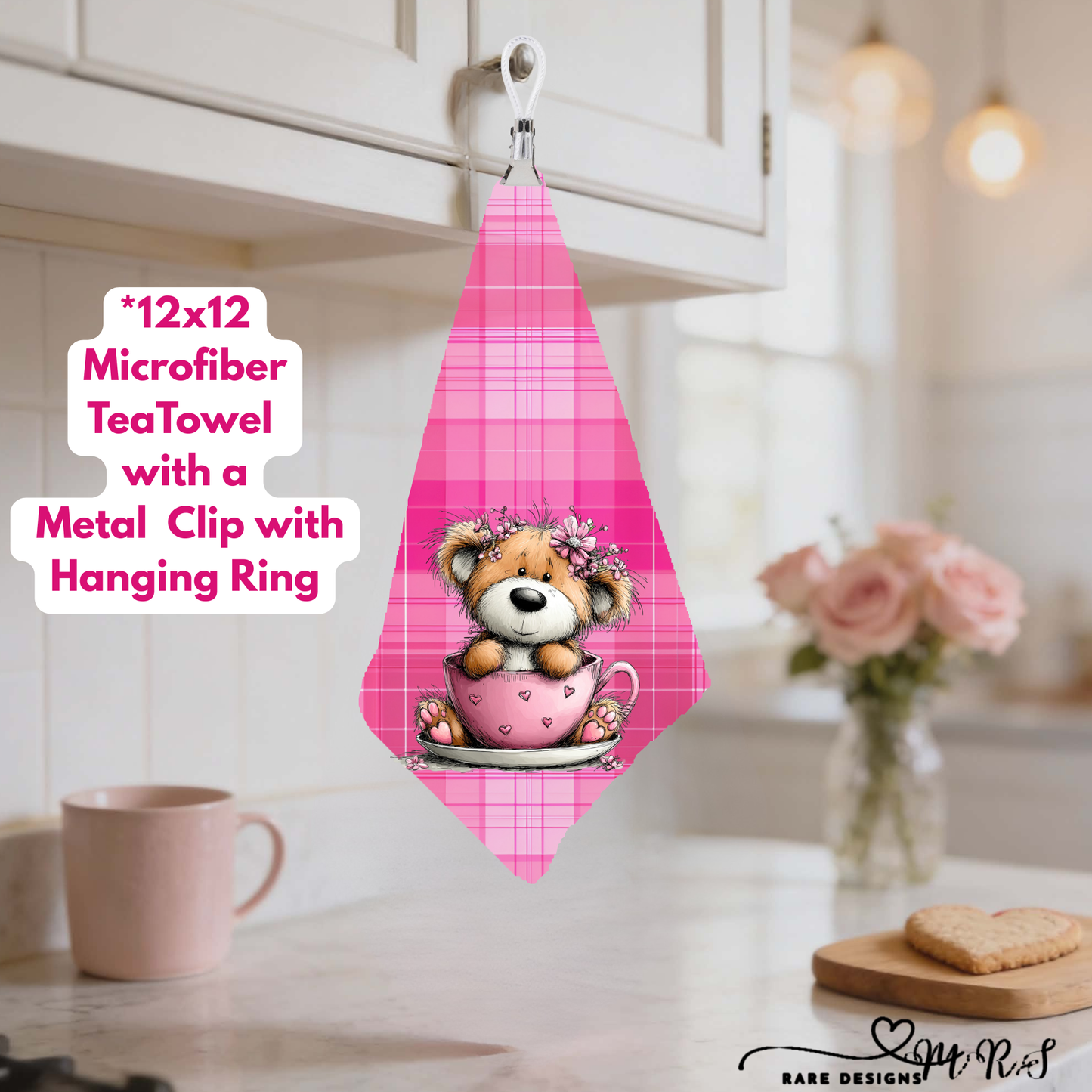 Adorable Teddy Bear Valentine Tea Towel Collection – 12×12 Microfiber Towels with Hanging Clip