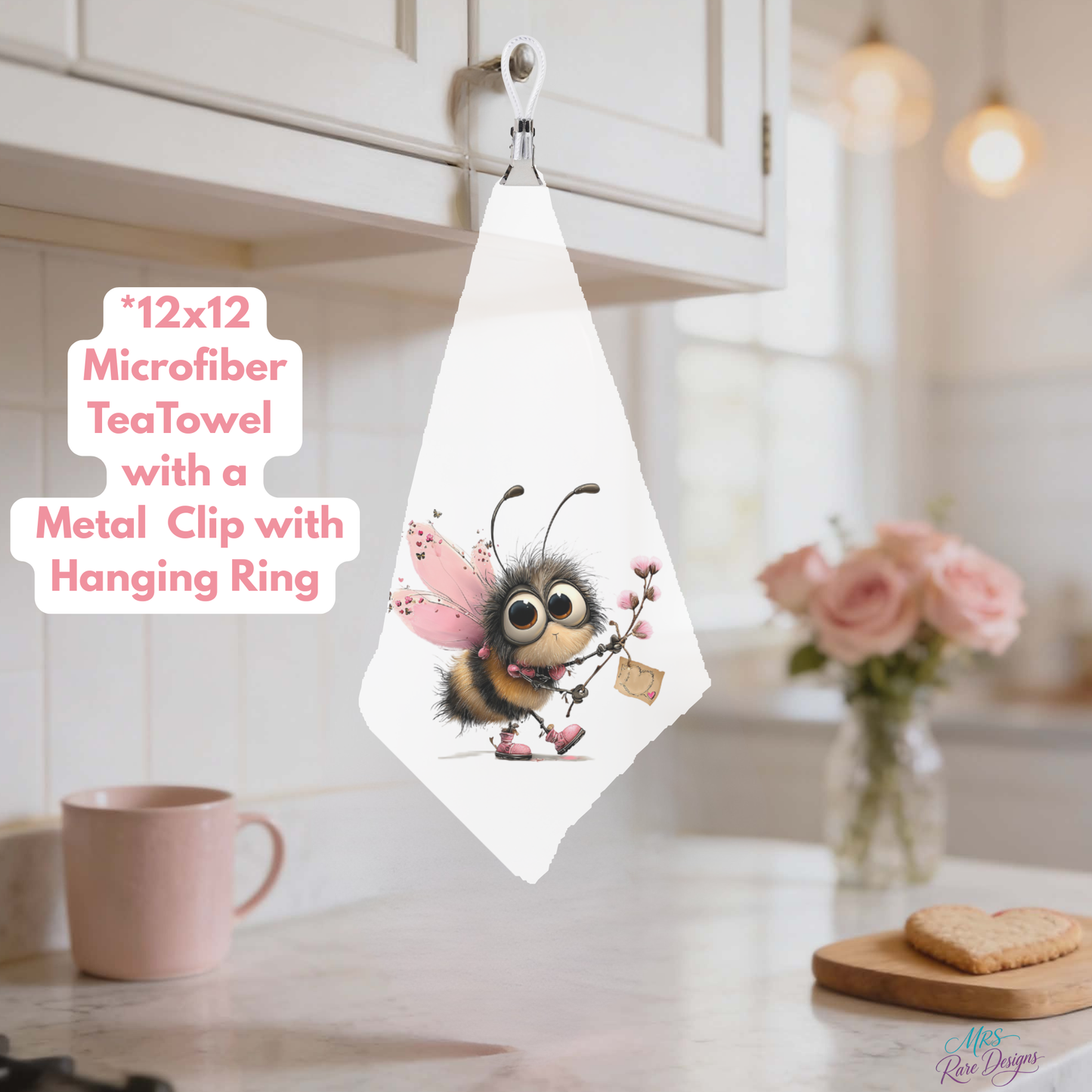 Bee Cozy Collection – 12x12 Microfiber Tea Towels with Metal Clip & Hanging Ring by Mrs. Rare Designs