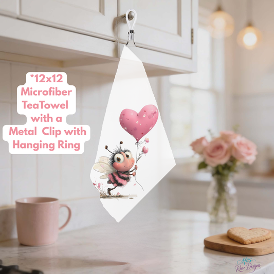 Bee Cozy Collection – 12x12 Microfiber Tea Towels with Metal Clip & Hanging Ring by Mrs. Rare Designs