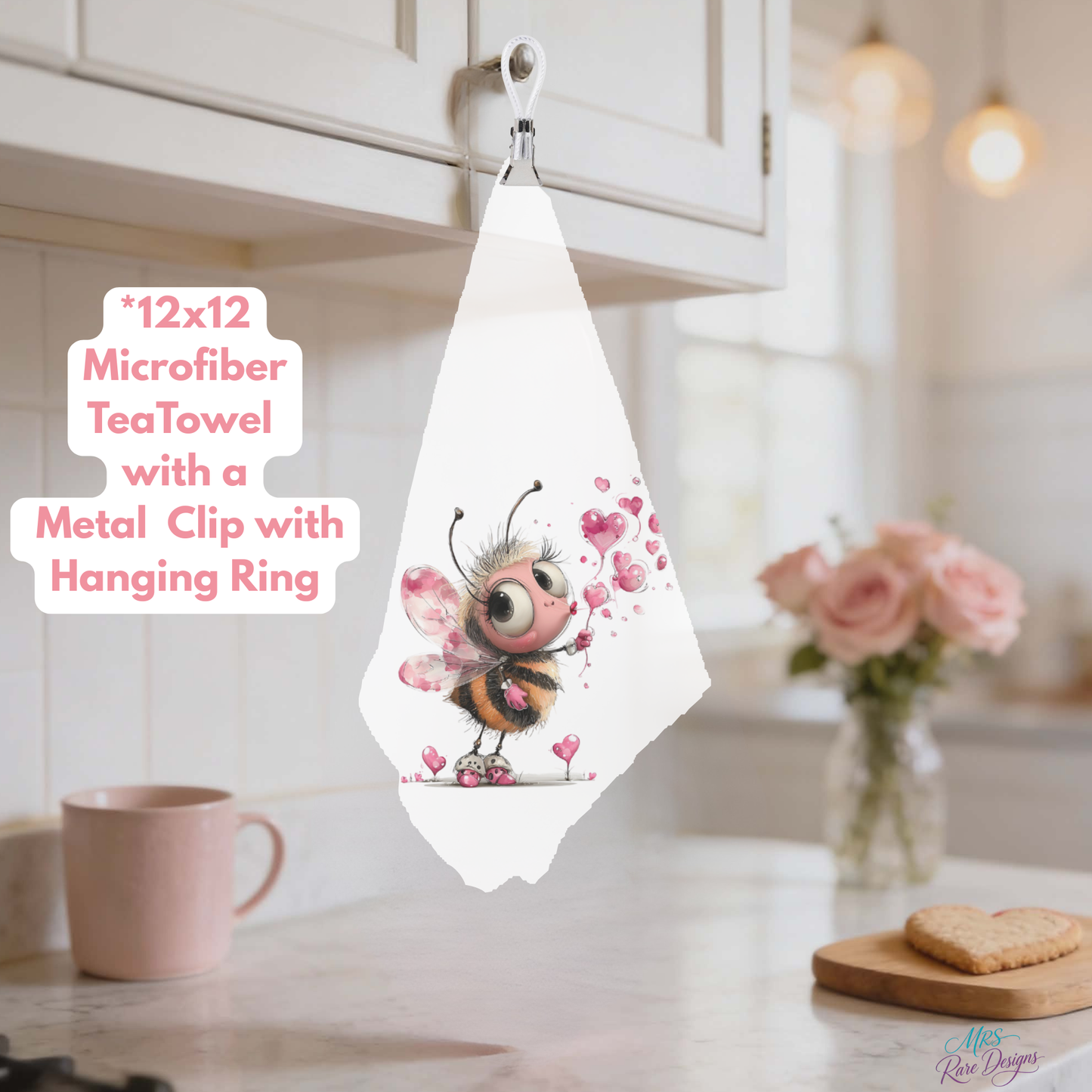 Bee Cozy Collection – 12x12 Microfiber Tea Towels with Metal Clip & Hanging Ring by Mrs. Rare Designs