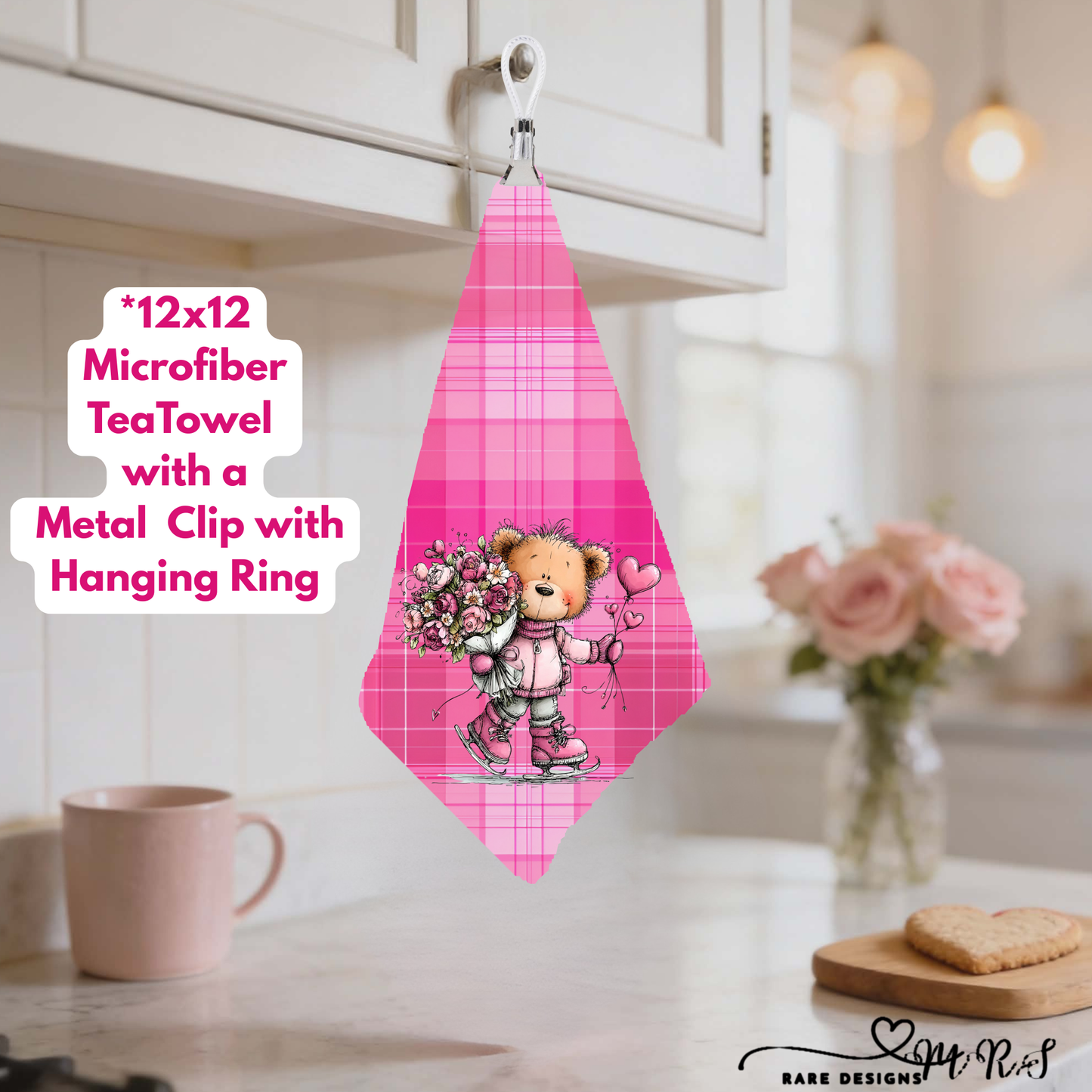 Adorable Teddy Bear Valentine Tea Towel Collection – 12×12 Microfiber Towels with Hanging Clip