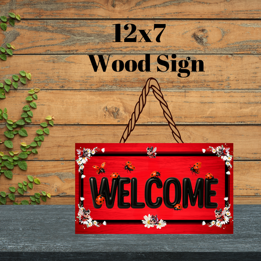 Ladybug Love Welcome Sign Duo – 12x7 Wood Decor Set