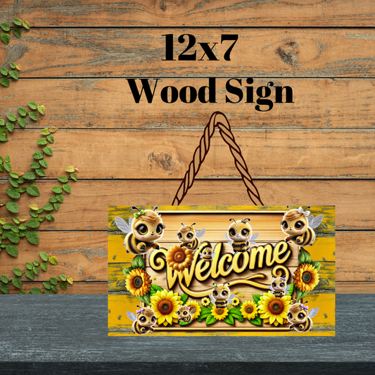 🌻 Buzzin’ Welcome Wood Sign Set