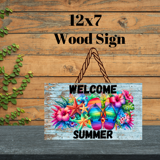 Welcome Summer Flip-Flop Wood Sign