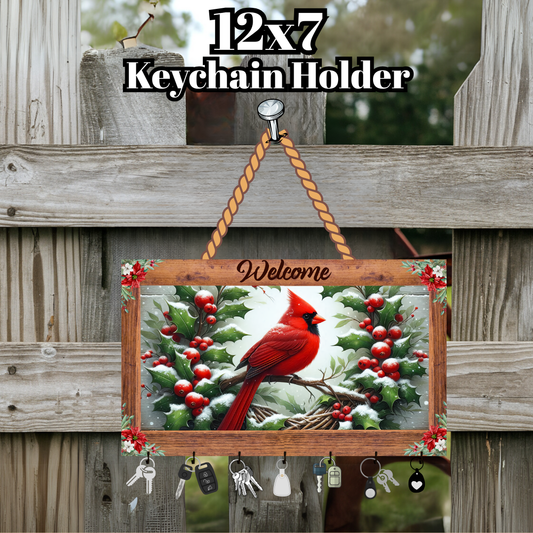 Cardinal Welcome Keychain Holder — 12x7 Wall-Mounted Entryway Organizer