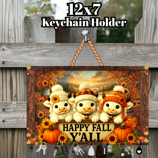 Happy Fall Y’all Highland Cow Keychain Holder Collection (12x7)