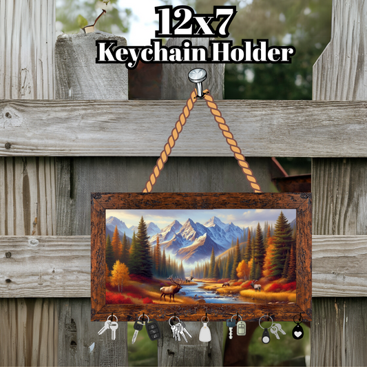 Rocky Ridge Elk Keychain Holder – 12×7 Rustic Wall Organizer