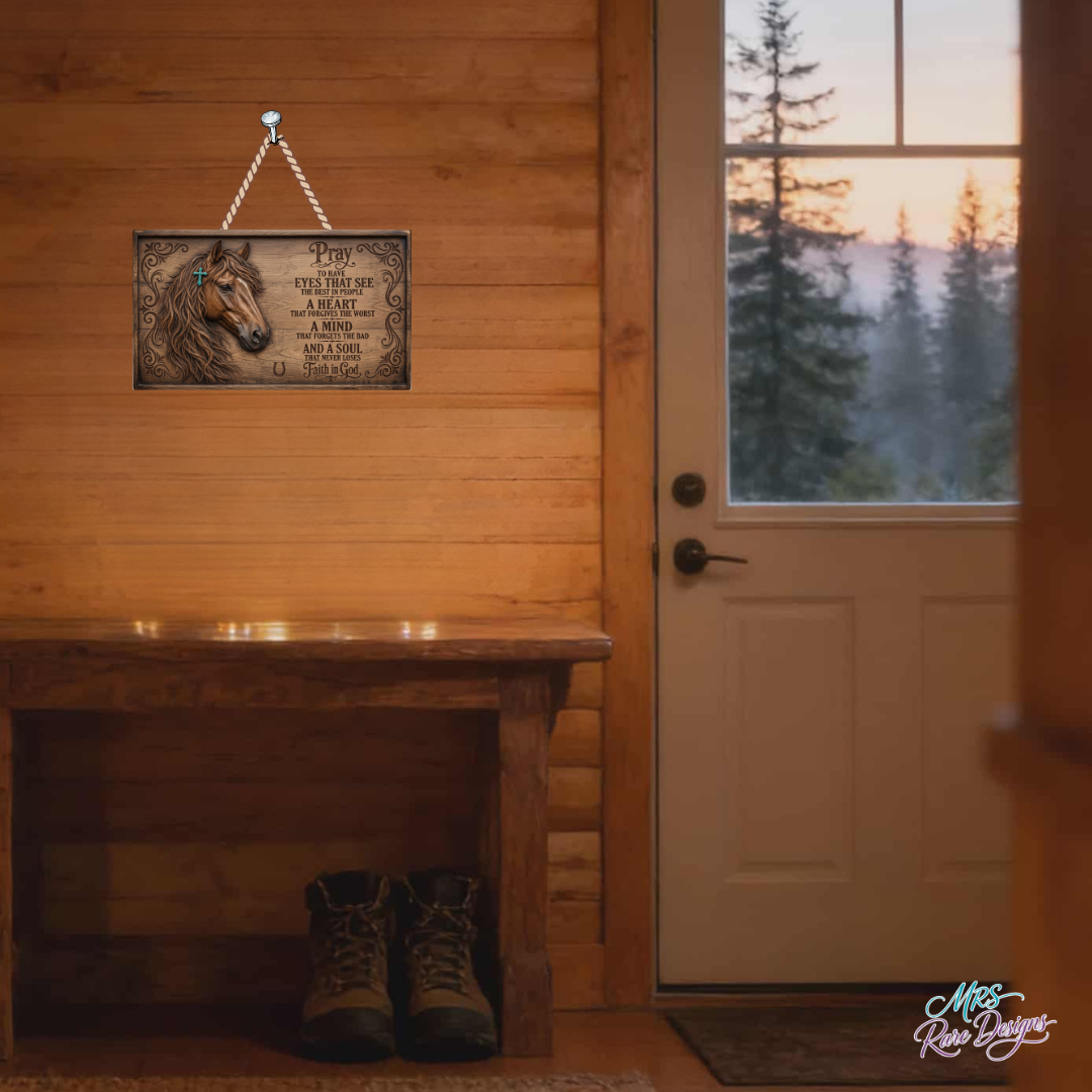 "Faith & Freedom" Western Horse & Prayer 12x7 Decorative Wall Sign