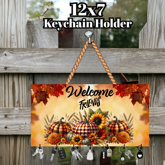 Welcome Friends Fall Pumpkin Keychain Holder – 12x7 Wall Organizer