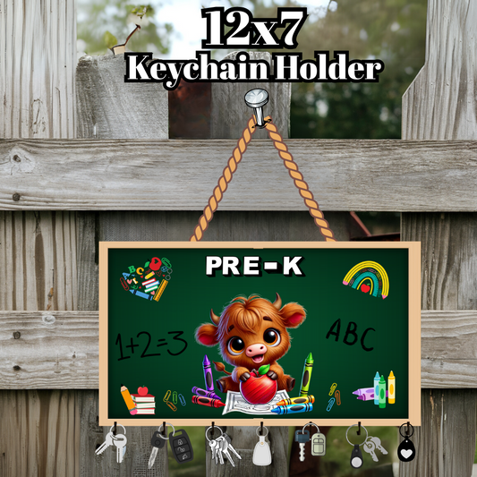 Back-to-School Highland Cow Keychain Holder Collection – Pre-K to 5th Grade