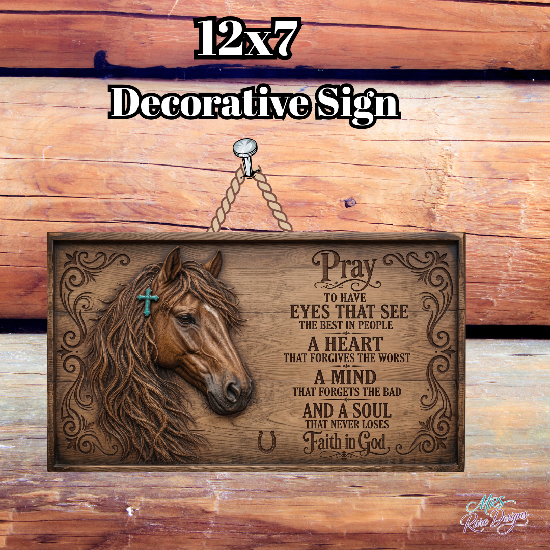 "Faith & Freedom" Western Horse & Prayer 12x7 Decorative Wall Sign