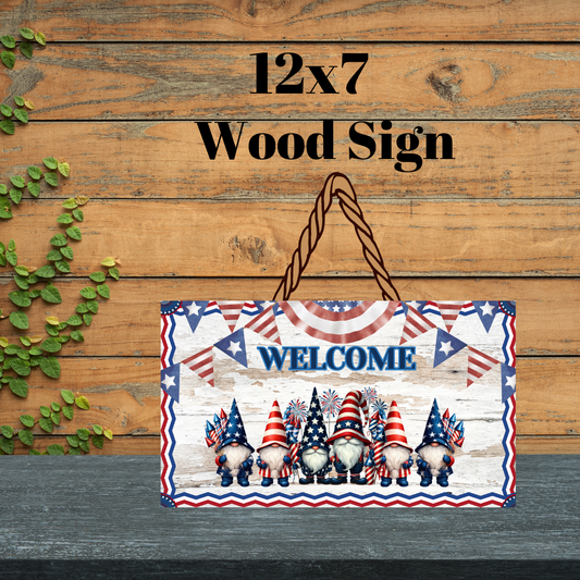 Patriotic Gnome Welcome Wood Sign Collection | 12x7