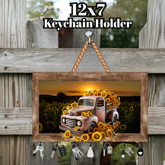 Rustic Sunflower Truck Keychain Holders – 12x7 Farmhouse Wall Décor