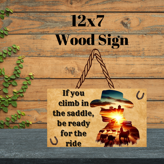 Saddle Up Sunset Wood Sign