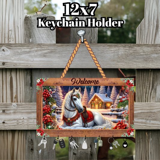 Winter Welcome Horse Cabin Decor – 12x7 Keychain Holder