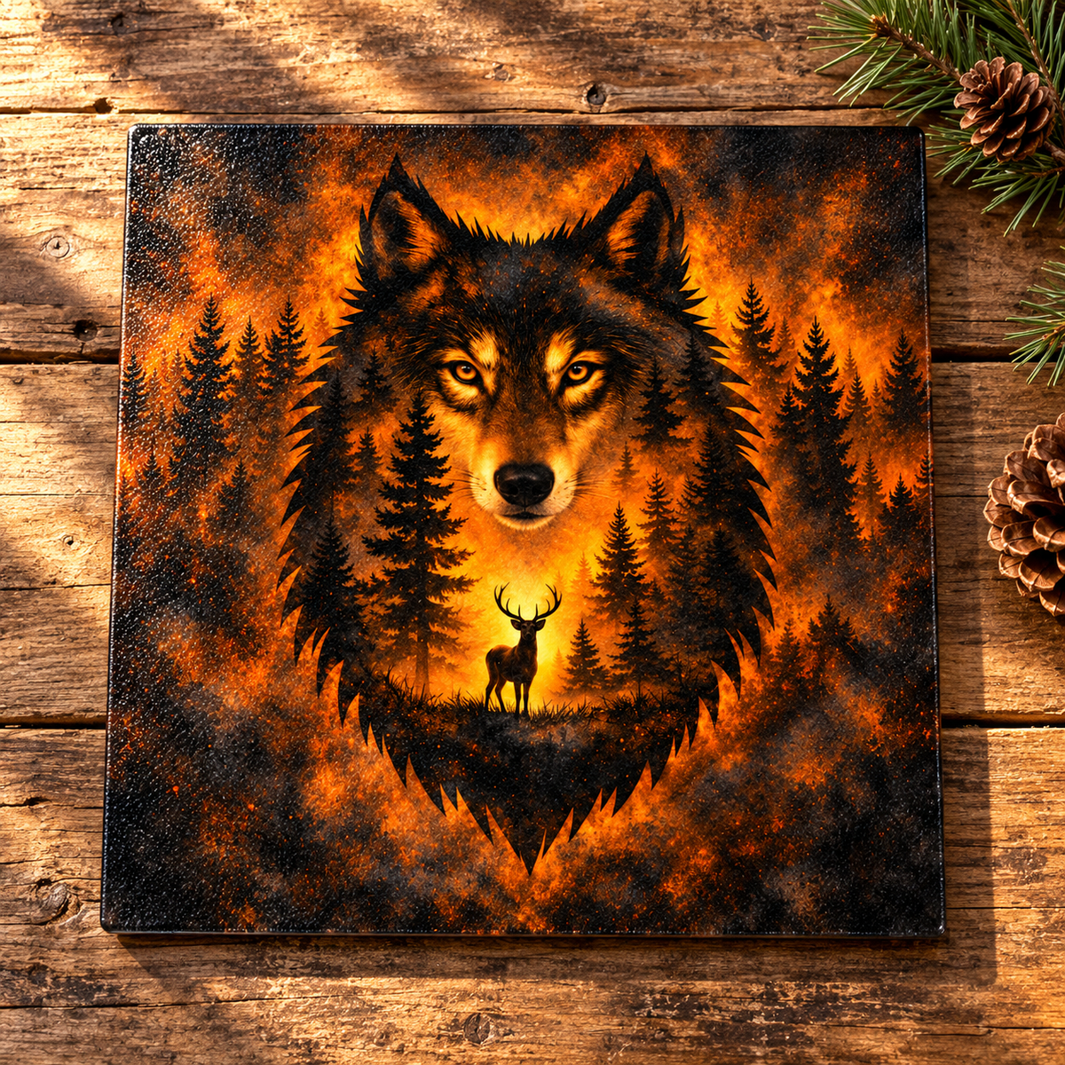 Amber Wilderness Wolf 9-Inch Square Glass Cutting Board