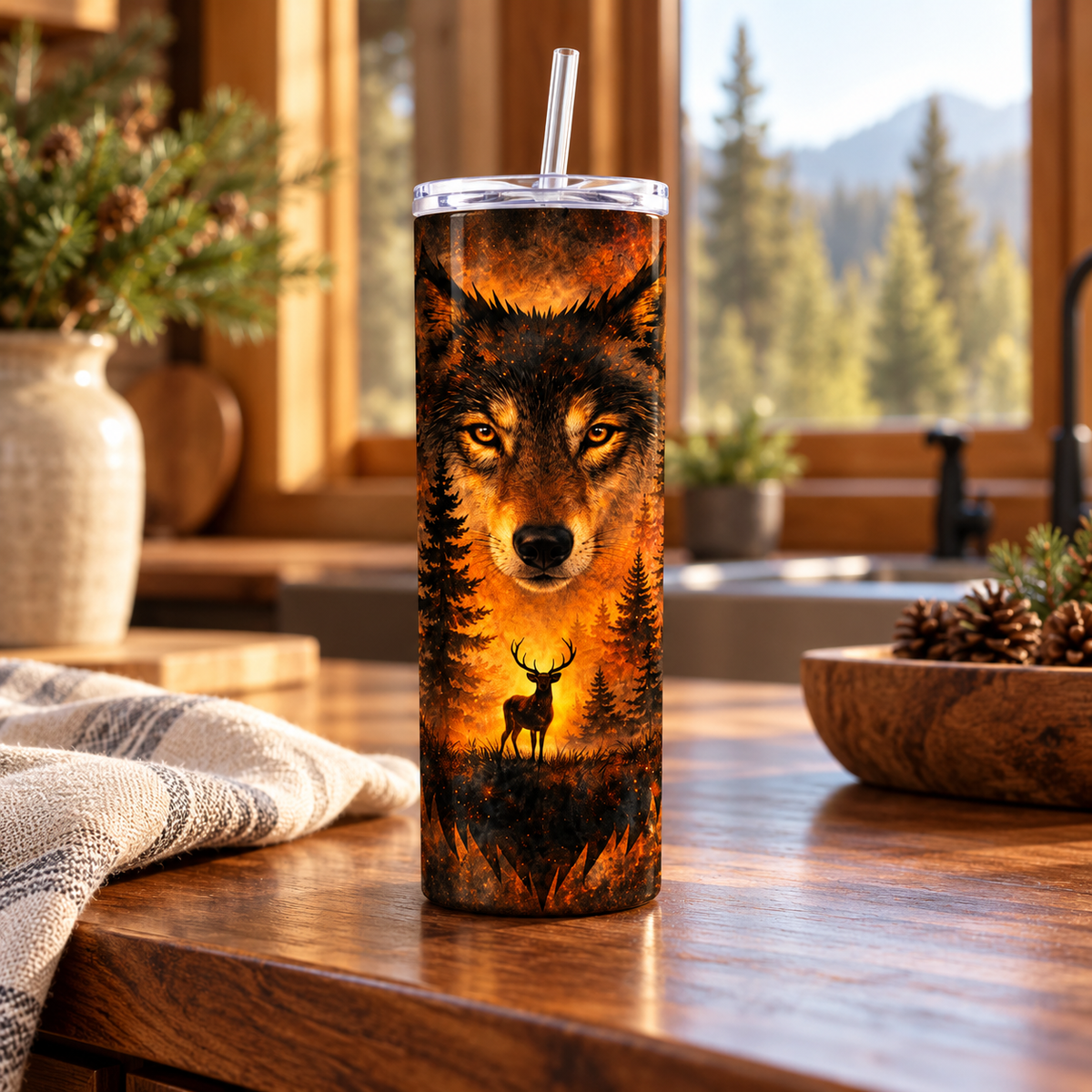 Amber Wilderness Wolf 20-Ounce Stainless Steel Tumbler