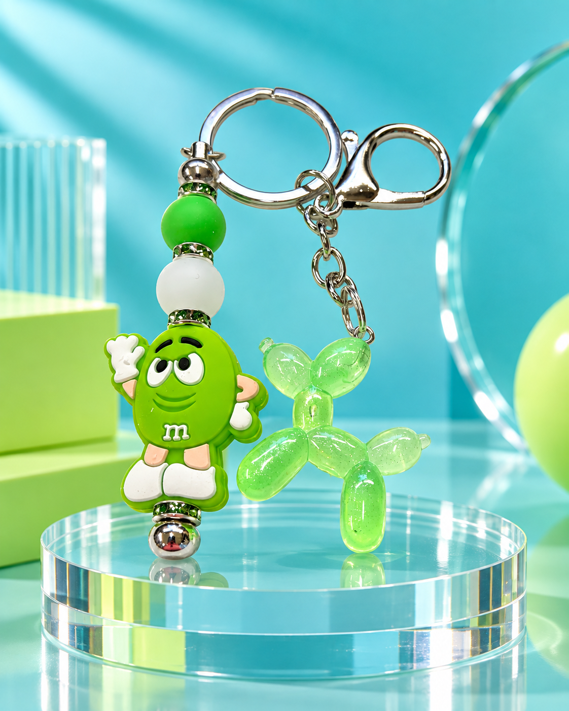 Lime Pop Candy Cutie Keychain with Balloon Dog Charm