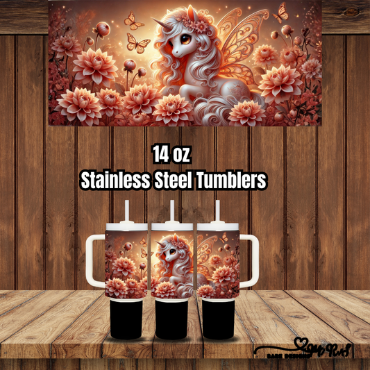 Enchanted Unicorn Garden – 14 oz Kids Stainless Steel Tumbler Collection (Handled + Straw)
