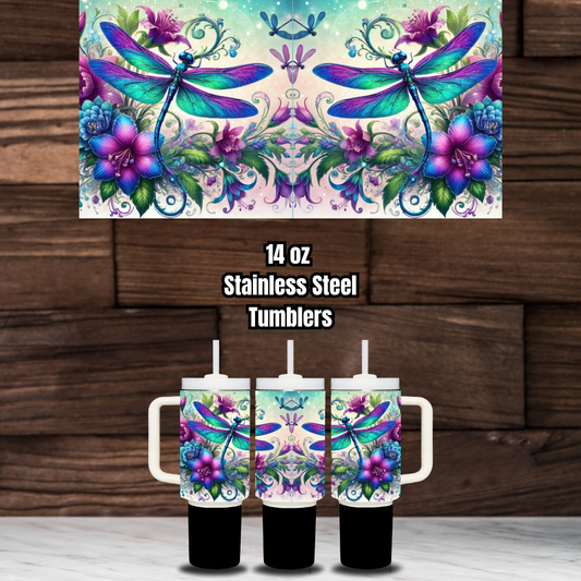 Whimsy Wings 14oz Stainless Steel Tumbler with Handle