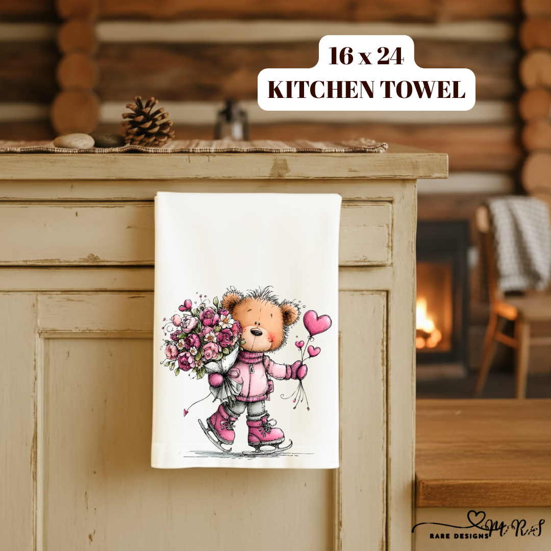 Adorable Teddy Bear Valentine Kitchen Towel Collection – 16x24 Cute Love Bear Decorative Towels