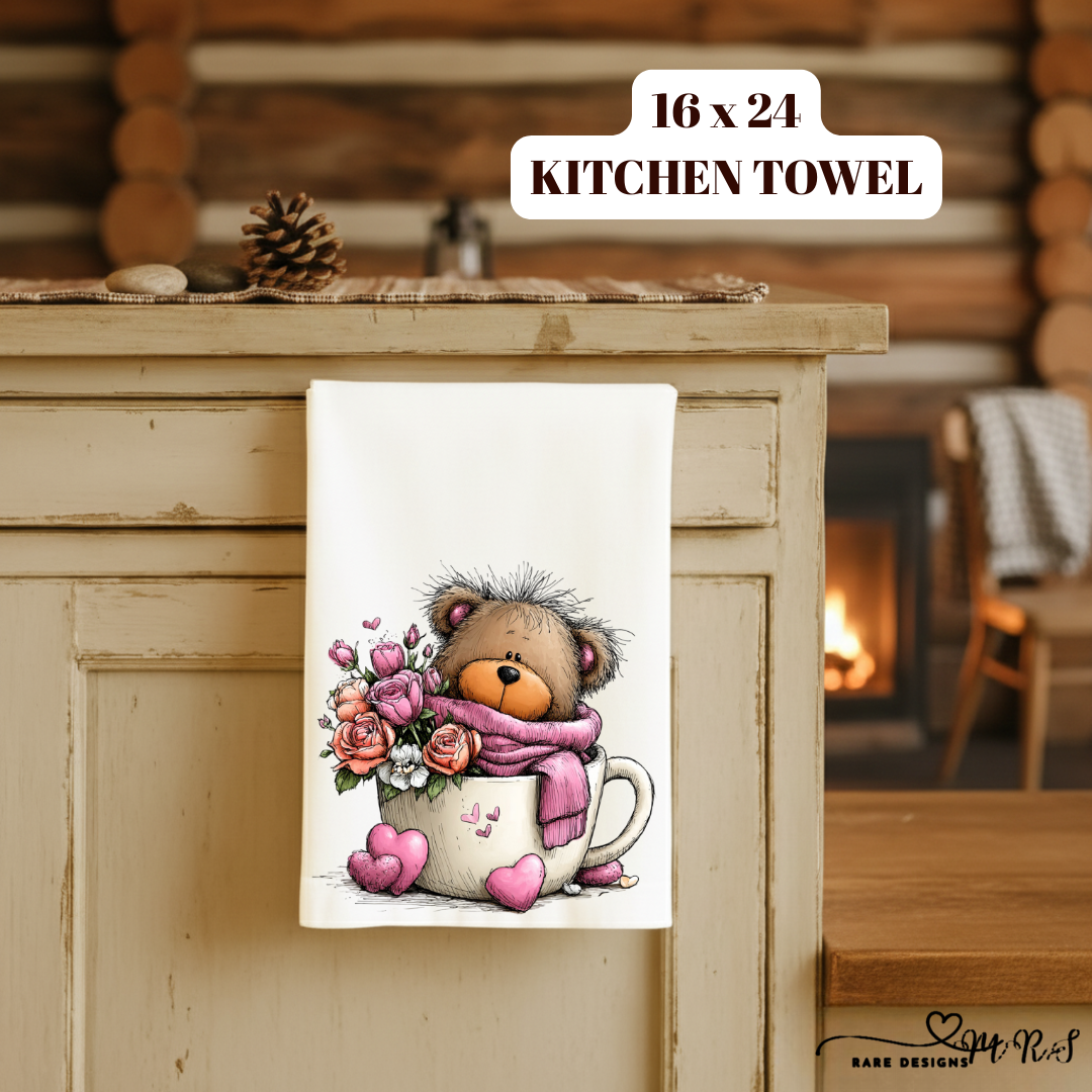 Adorable Teddy Bear Valentine Kitchen Towel Collection – 16x24 Cute Love Bear Decorative Towels