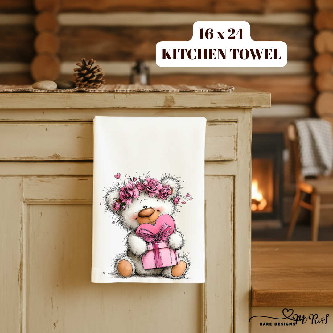 Adorable Teddy Bear Valentine Kitchen Towel Collection – 16x24 Cute Love Bear Decorative Towels