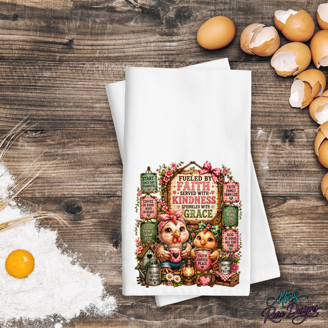 Fueled By Faith Chickens Sublimated Kitchen Towel