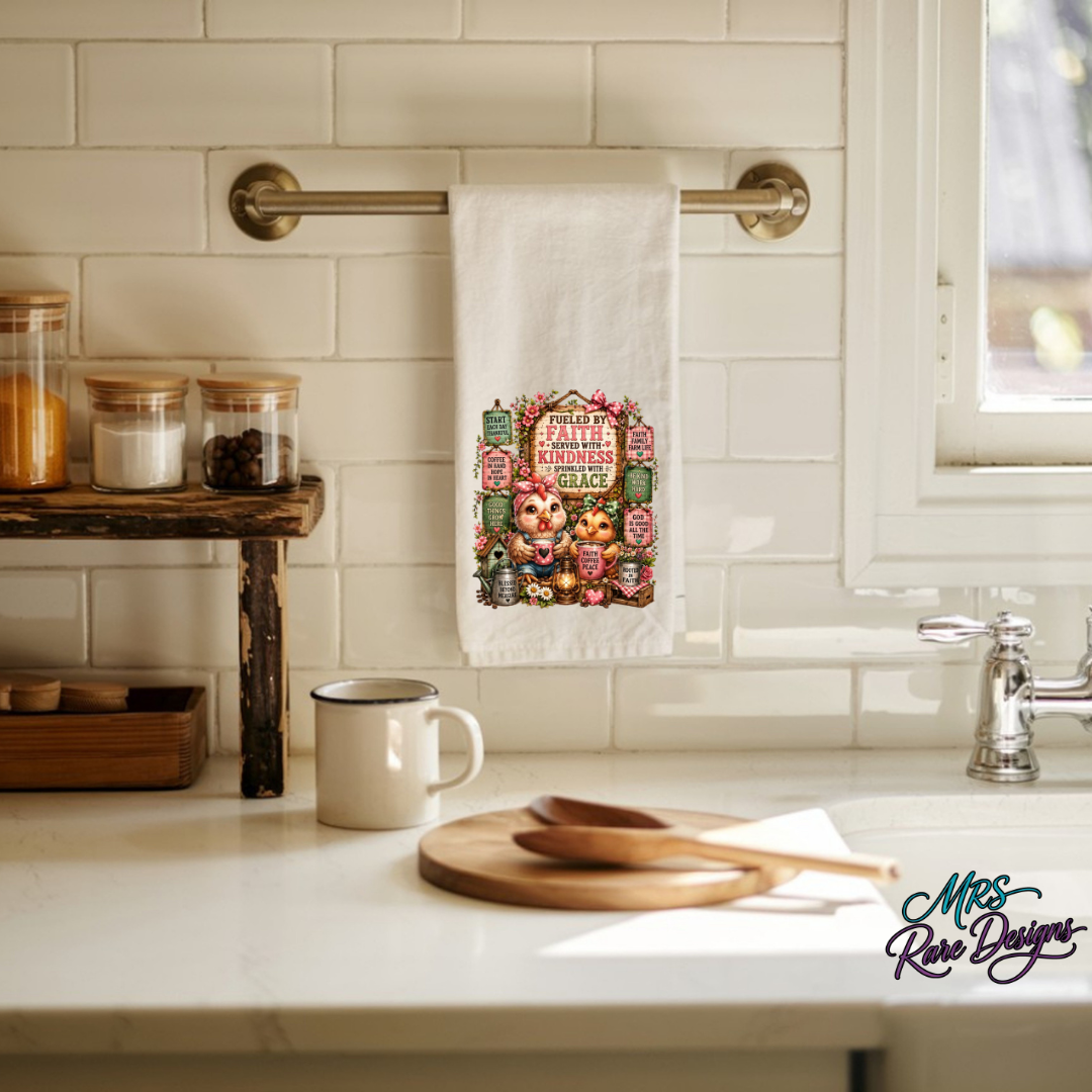 Fueled By Faith Chickens Sublimated Kitchen Towel
