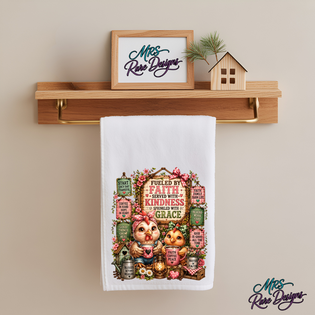 Fueled By Faith Chickens Sublimated Kitchen Towel