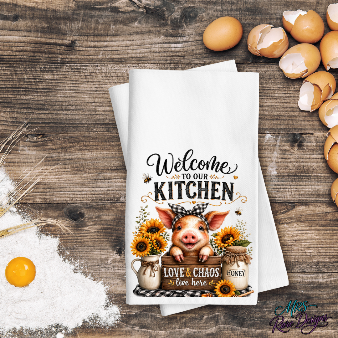 Sweet Chaos Farmhouse Piglet & Sunflower Kitchen Towel (16" x 24")