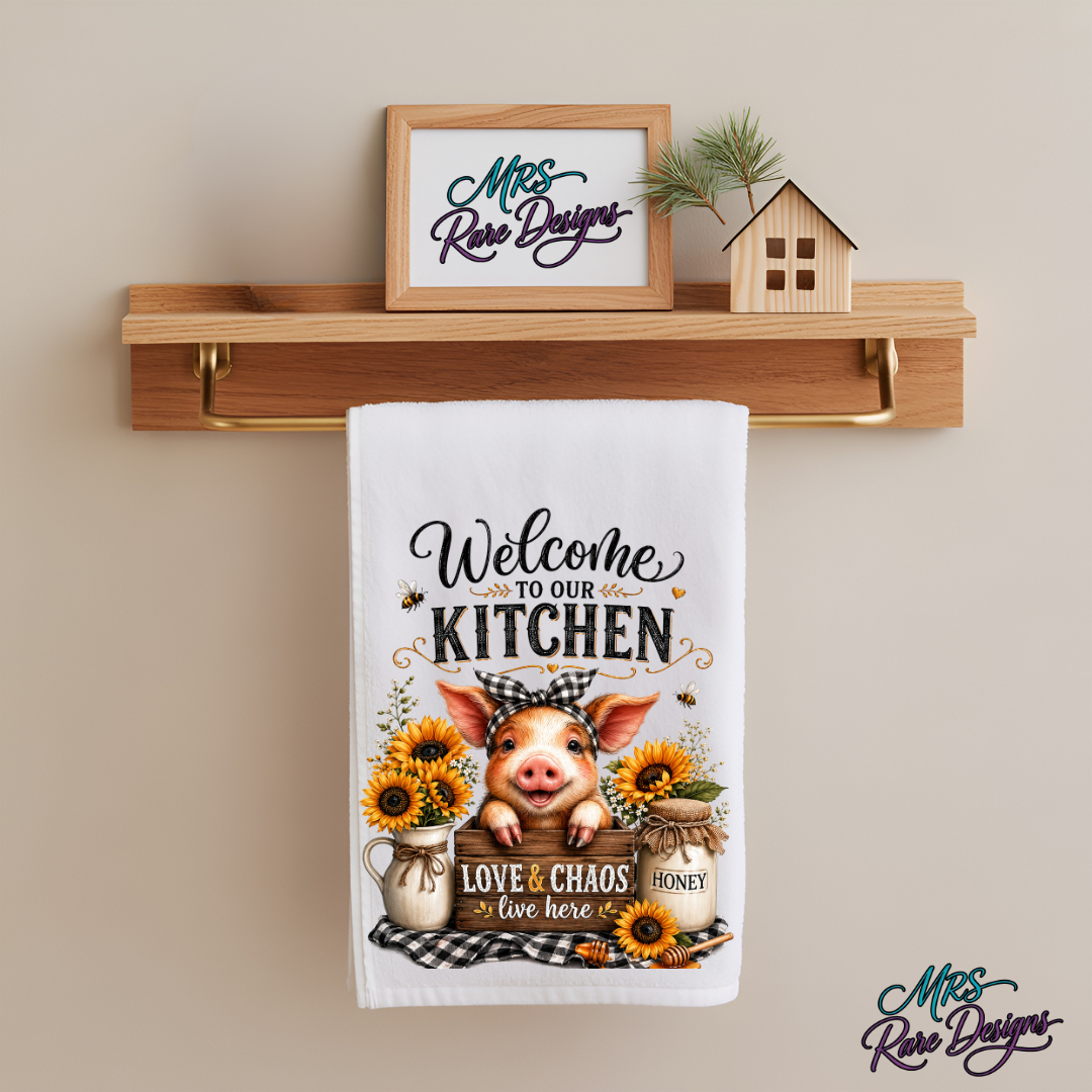 Sweet Chaos Farmhouse Piglet & Sunflower Kitchen Towel (16" x 24")