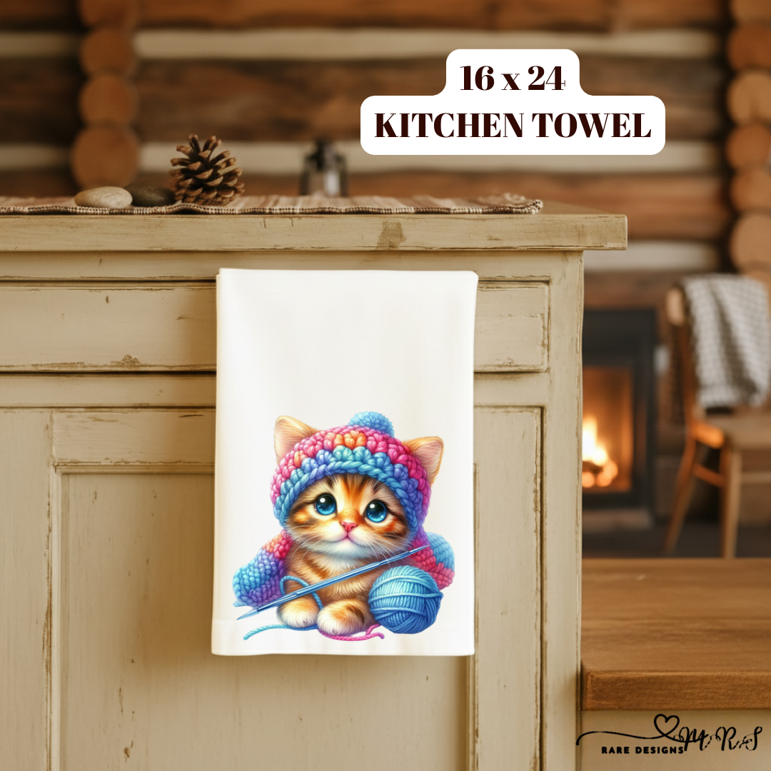 Knitting Kitten Kitchen Towel Collection – 16x24 Soft Microfiber Dish Towels with Adorable Yarn Kittens