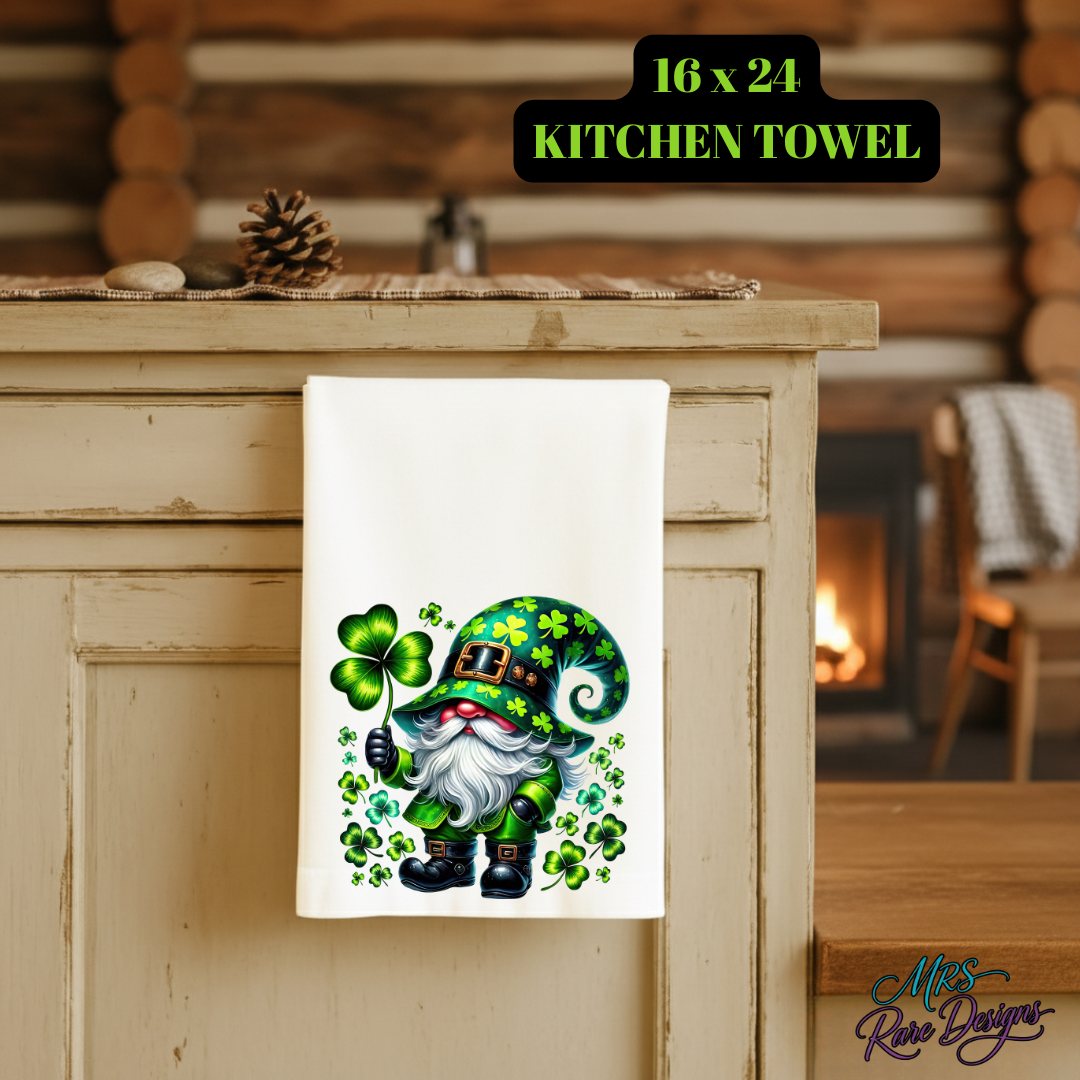 Lucky Gnome Shamrock Kitchen Towel – St. Patrick’s Day Decor (16x24 Microfiber Hand Towel)