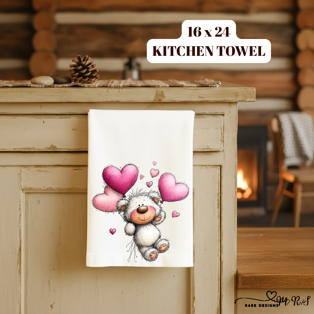 Adorable Teddy Bear Valentine Kitchen Towel Collection – 16x24 Cute Love Bear Decorative Towels