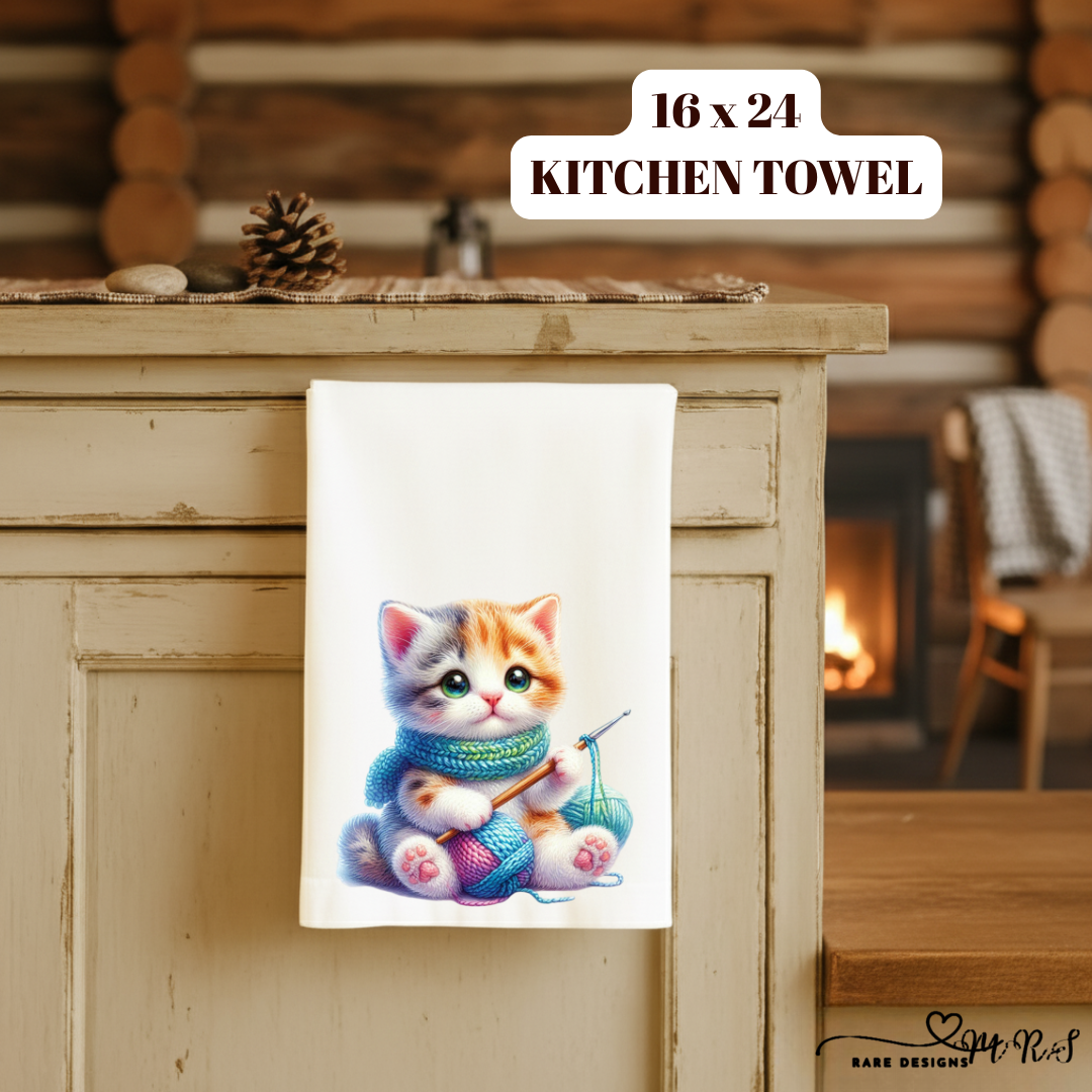 Knitting Kitten Kitchen Towel Collection – 16x24 Soft Microfiber Dish Towels with Adorable Yarn Kittens