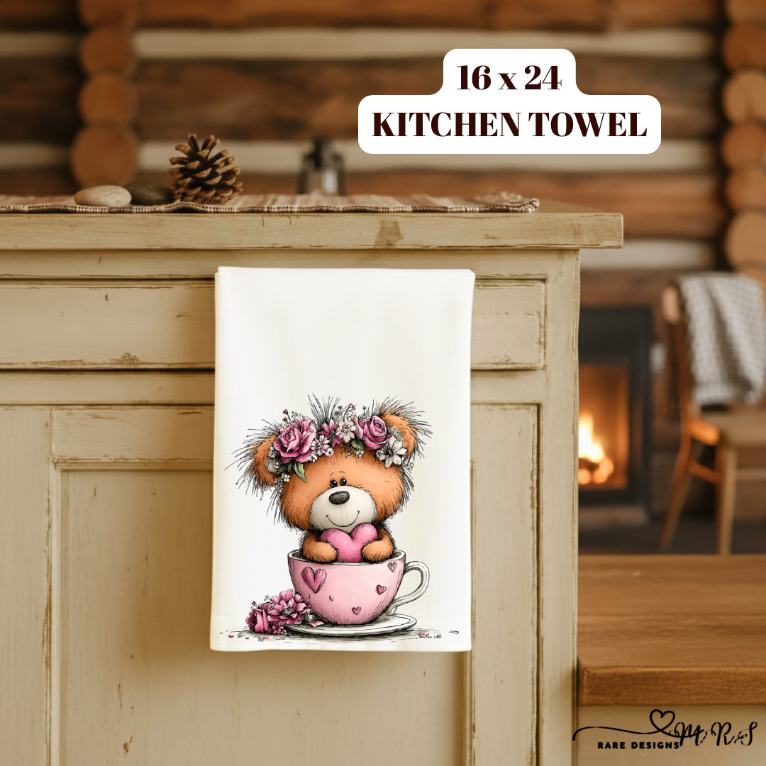 Adorable Teddy Bear Valentine Kitchen Towel Collection – 16x24 Cute Love Bear Decorative Towels