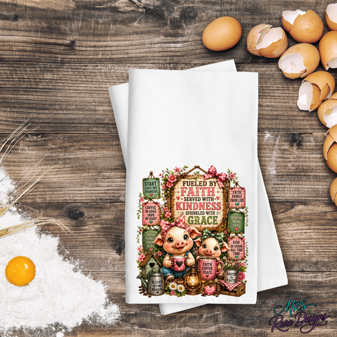 Fueled By Faith Piglet Sublimated Kitchen Towel