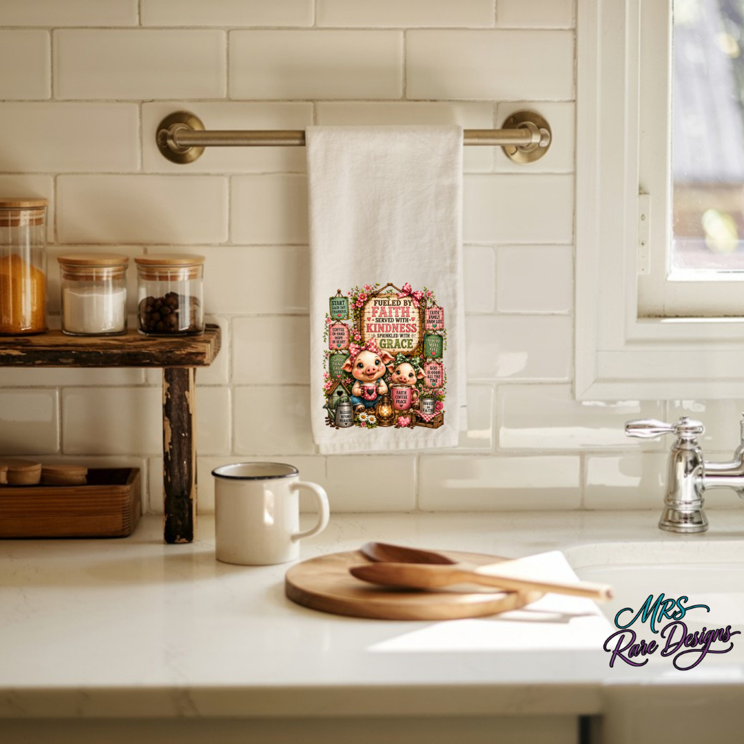 Fueled By Faith Piglet Sublimated Kitchen Towel