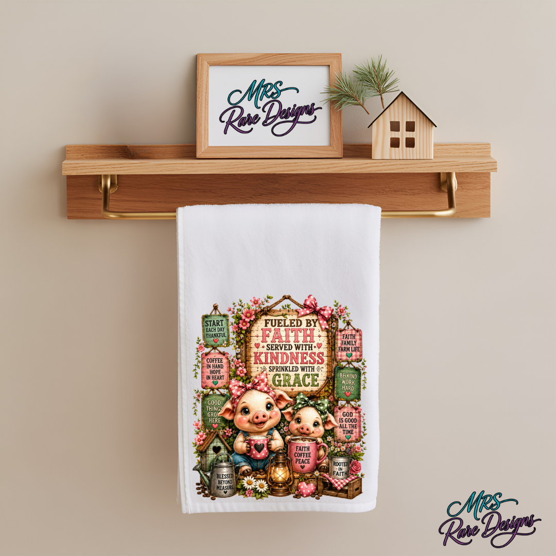 Fueled By Faith Piglet Sublimated Kitchen Towel