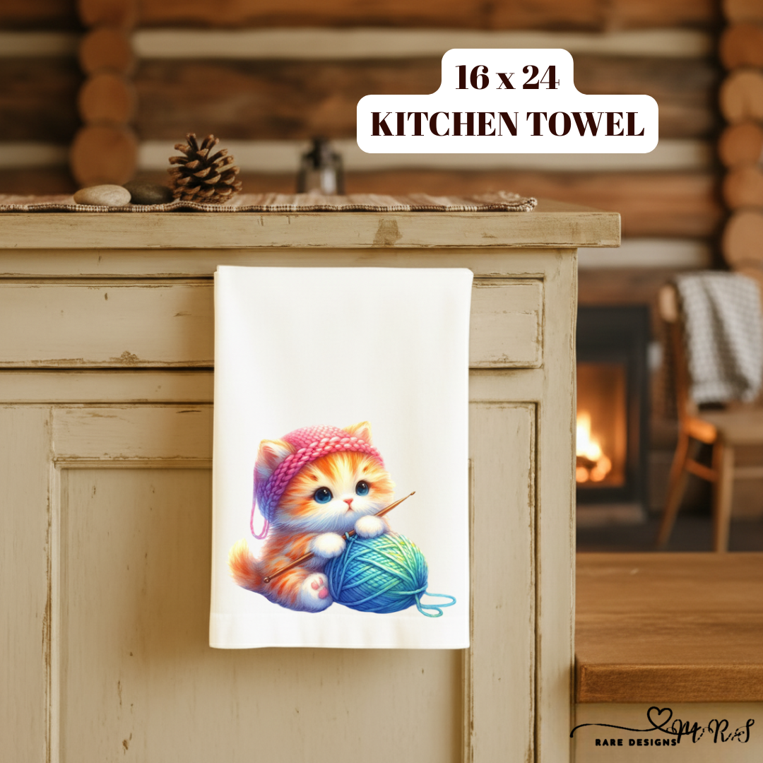 Knitting Kitten Kitchen Towel Collection – 16x24 Soft Microfiber Dish Towels with Adorable Yarn Kittens