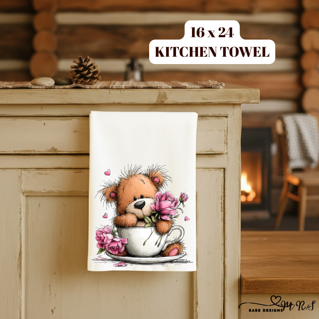 Adorable Teddy Bear Valentine Kitchen Towel Collection – 16x24 Cute Love Bear Decorative Towels