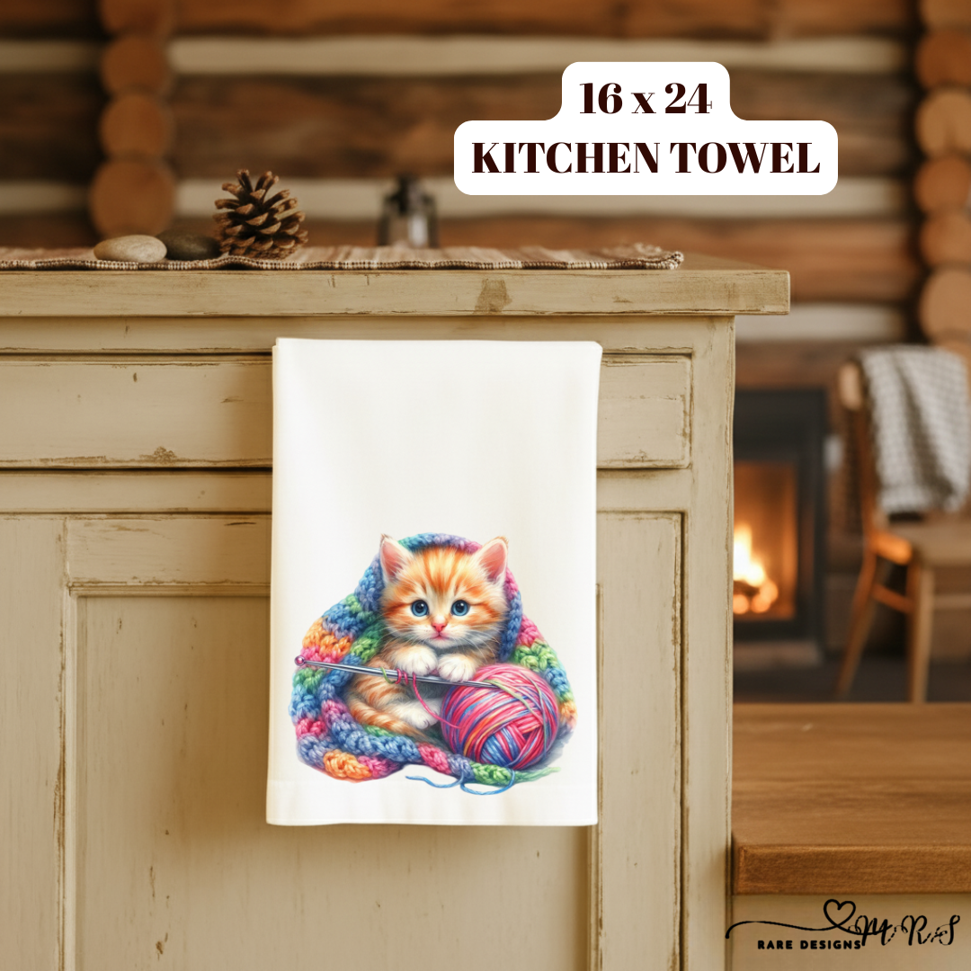 Knitting Kitten Kitchen Towel Collection – 16x24 Soft Microfiber Dish Towels with Adorable Yarn Kittens