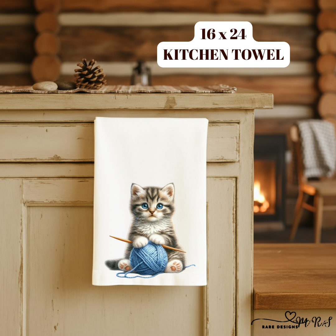 Knitting Kitten Kitchen Towel Collection – 16x24 Soft Microfiber Dish Towels with Adorable Yarn Kittens