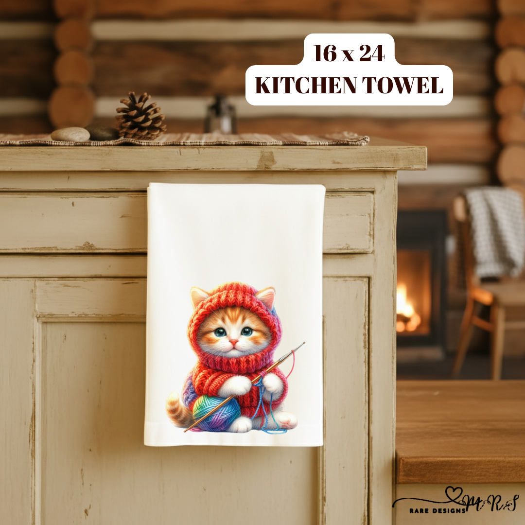 Knitting Kitten Kitchen Towel Collection – 16x24 Soft Microfiber Dish Towels with Adorable Yarn Kittens