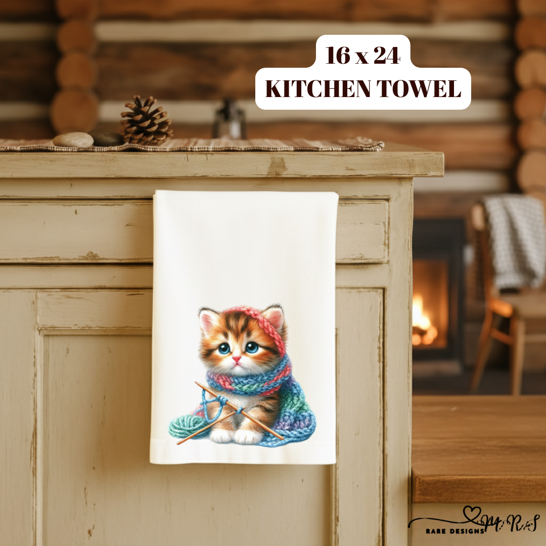 Knitting Kitten Kitchen Towel Collection – 16x24 Soft Microfiber Dish Towels with Adorable Yarn Kittens
