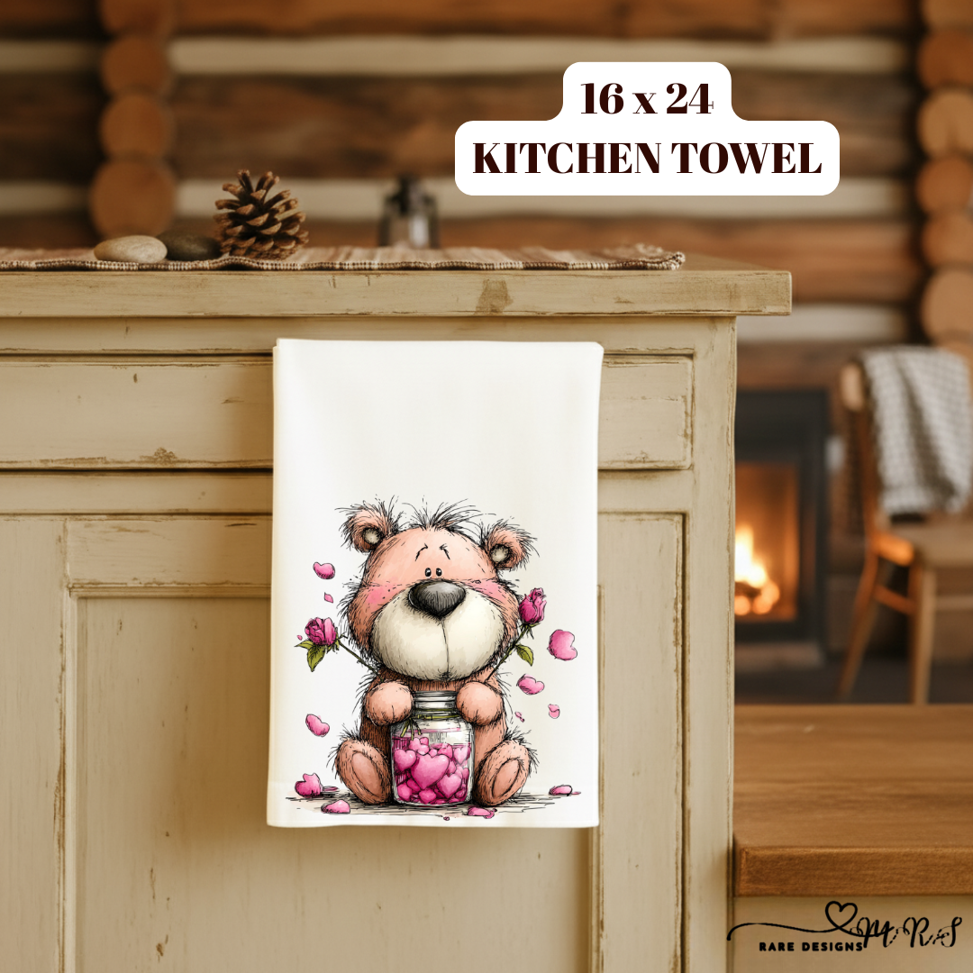 Adorable Teddy Bear Valentine Kitchen Towel Collection – 16x24 Cute Love Bear Decorative Towels