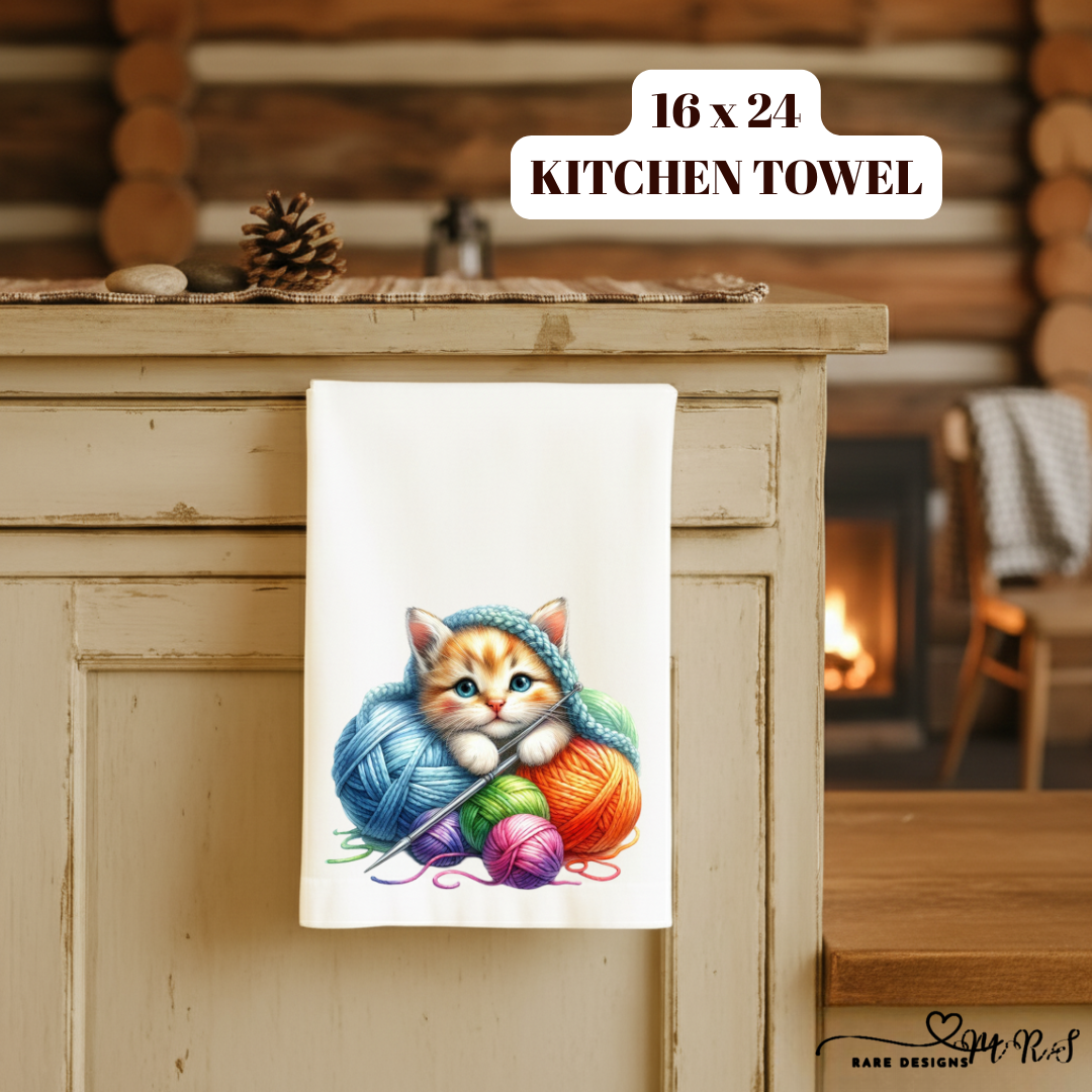 Knitting Kitten Kitchen Towel Collection – 16x24 Soft Microfiber Dish Towels with Adorable Yarn Kittens